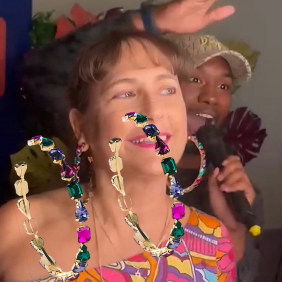 Fashion Jewelry Jewelry - Hoop Earrings Multi-color Rhinestones Vibrant Jewel-Toned Large/Jumbo Hoops